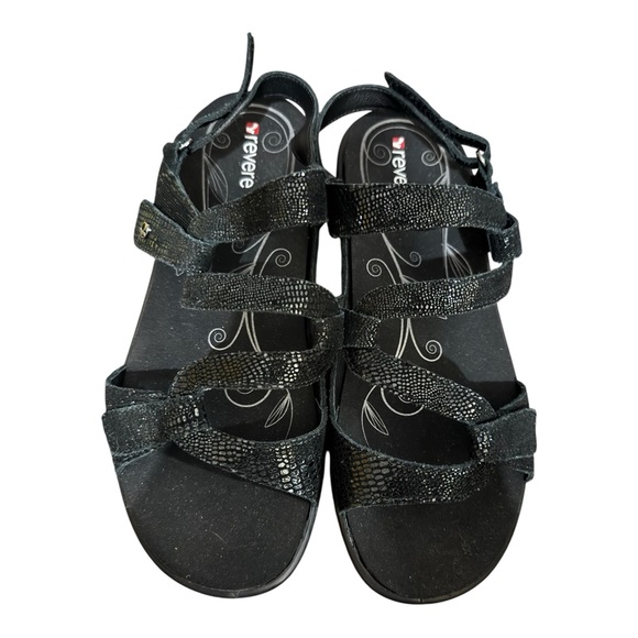 Revere Shoes - Revere Emerald Black Lizard Slingback Sandals EU 42 US 11 Wide Comfort
